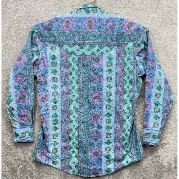 VTG Rockmount Ranch Wear Shirt Men Medium Green Aztec Pearl Snap Western Relaxed - Picture 3 of 7